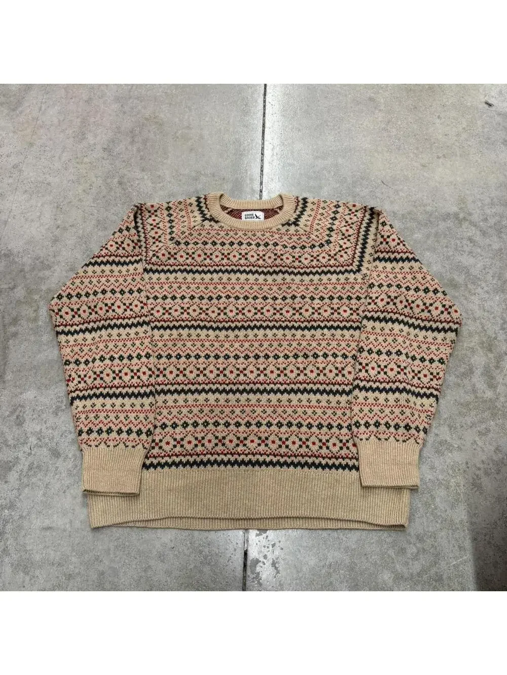 vintage eddie bauer beige brown and red striped knit sweater size large